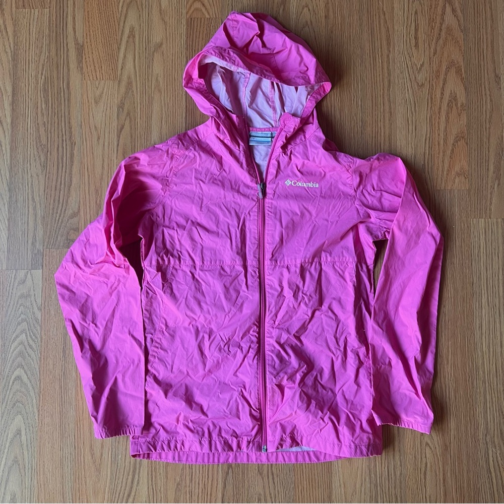 Columbia Youth Girl Jacket Windbreaker Pink Full Zip Hood Layer Coat Size Large